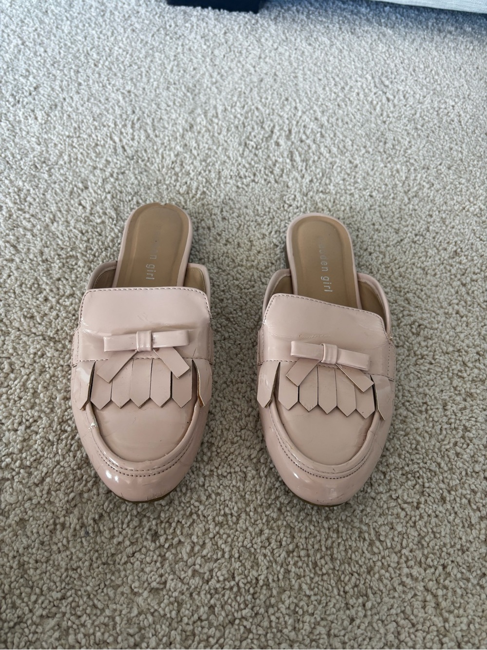 Madden Girl Blush Patent Kiltie Bow Mules